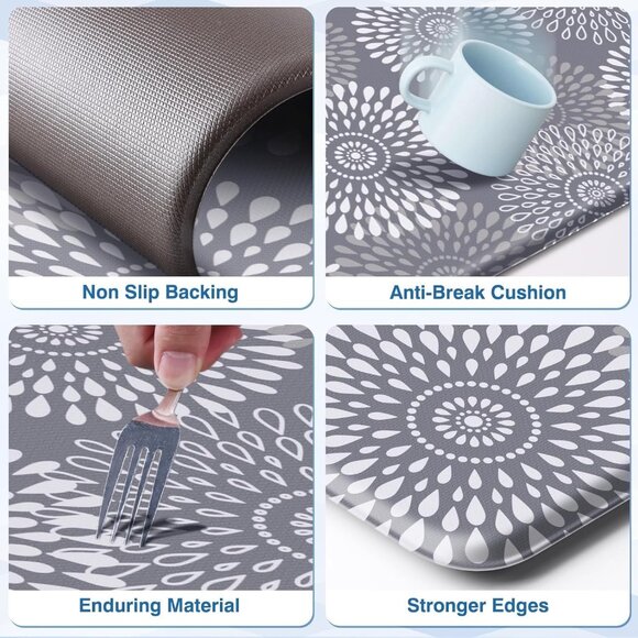 Cushioned Anti-Fatigue Kitchen Mats Set - Waterproof Non-Slip & Stylish Grey - Picture 5 of 7